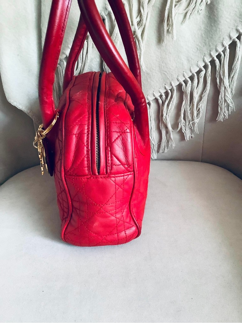 Christian Dior Cannage Vintage Red Mini Bowling Bag with Gold hardware - Picture 4 of 16